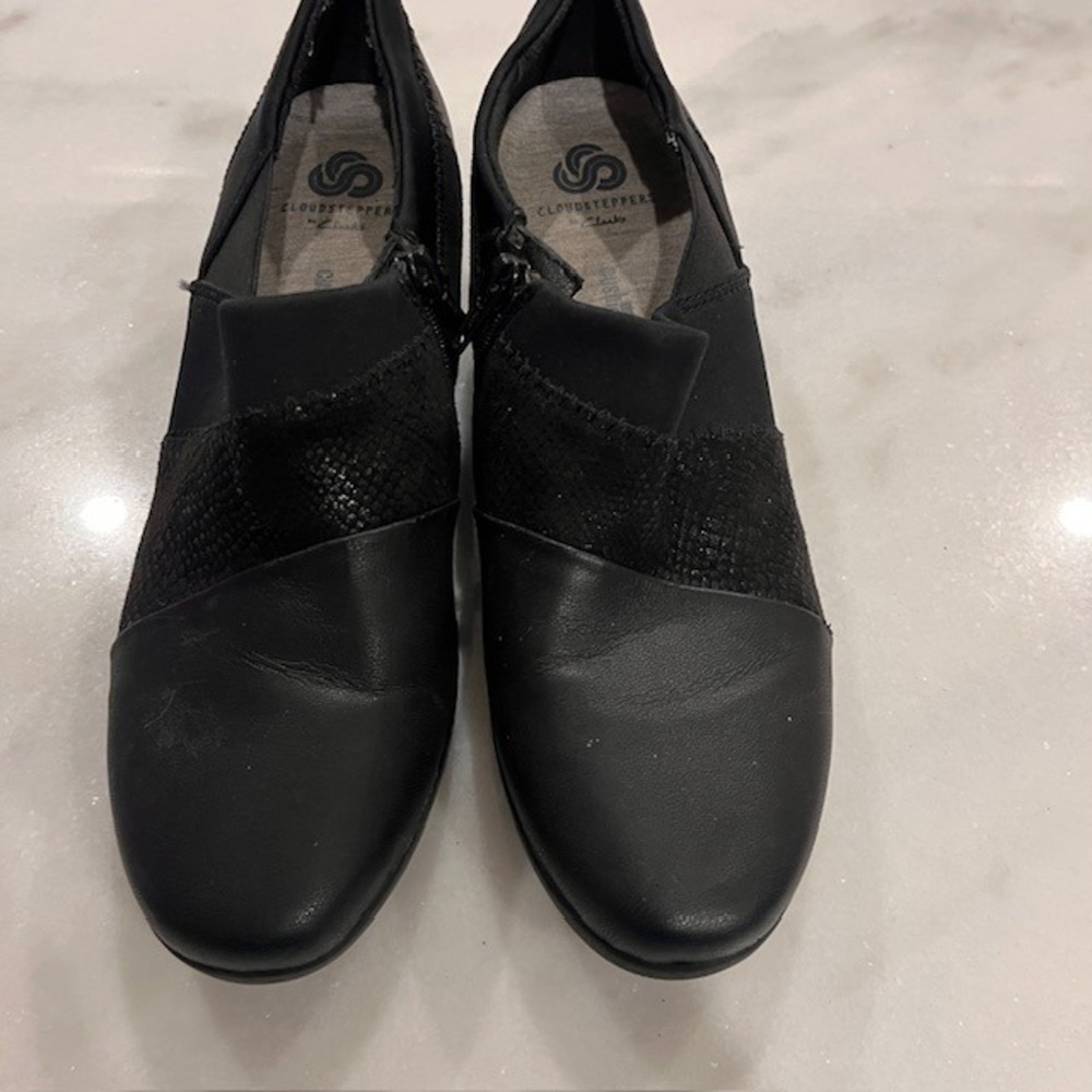 Clarks Cloudsteppers Black Comfort Wedge Heel Ankle Boots Shoes Size 7.5‎ M